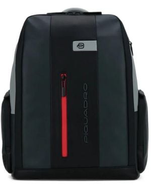Piquadro Logo-Print Leather Backpack - Black