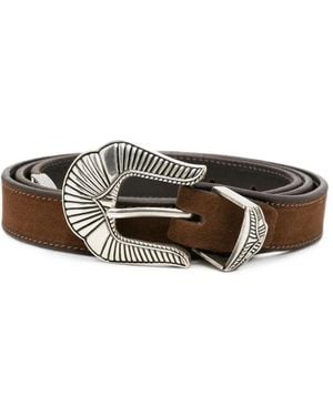 Eraldo Engraved-Buckle Suede Belt - Brown