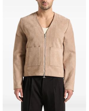 Manière De Voir Maxime Suede-Effect Zip Jacket With Contrast Stitch - Natural