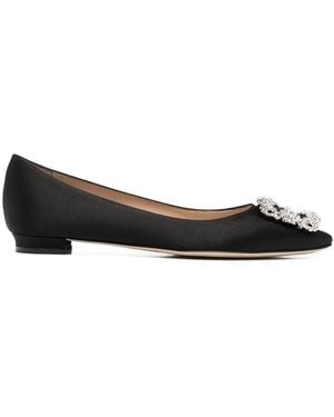 Manolo Blahnik Hangisiflat Jewel Buckle Flat Court Shoes - Black