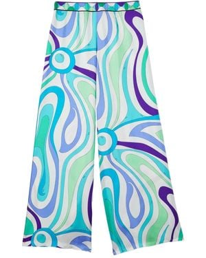 Emilio Pucci Swirl-Print Wide-Leg Trousers - Blue