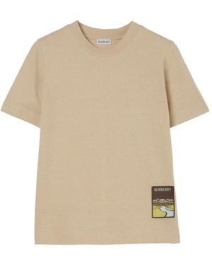 Burberry Landscape Label Cotton T-Shirt - Natural