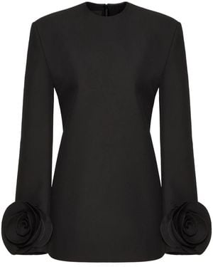 Valentino Garavani Floral Ruffle-Cuff Mini Dress - Black