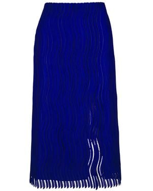 Akris Falda Midi Con Flecos - Azul