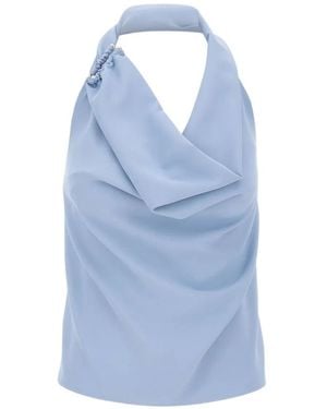 Kaos Draped Shawl Halterneck Blouse - Blue