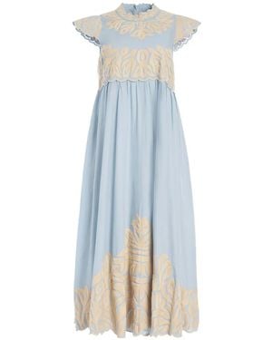 Sea Vestido Midi Alexandra Bordado - Azul
