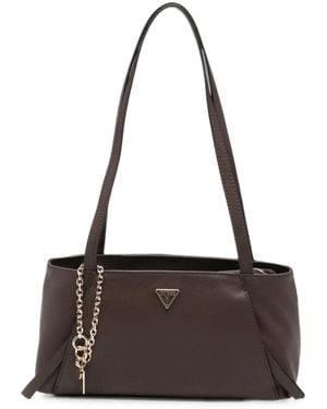 Guess Logo-Plaque Pebbled Shoulder Bag - White