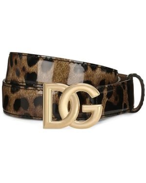 ＊DOLCE & GABBANA＊ DG Girls レオパード ベルト アニマリエプリントのウィメンズ ベルト シャイニーカーフスキン
