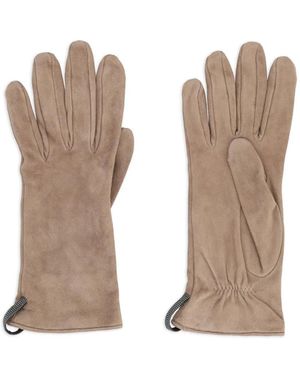 Brunello Cucinelli Elasticated Suede Gloves - Natural