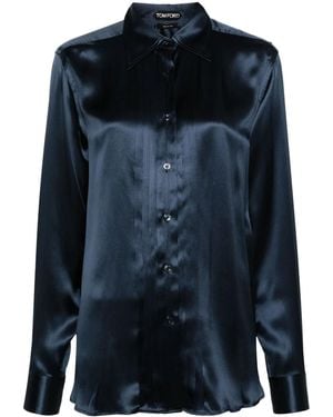 Tom Ford ピンタック シルクシャツ - ブルー