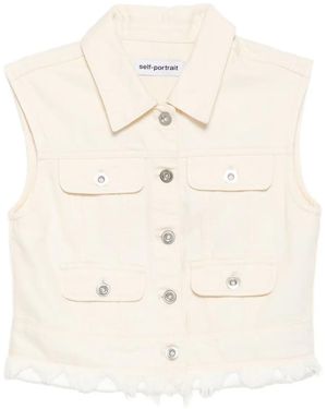 Self-Portrait Sleeveless Denim Jacket - Natural