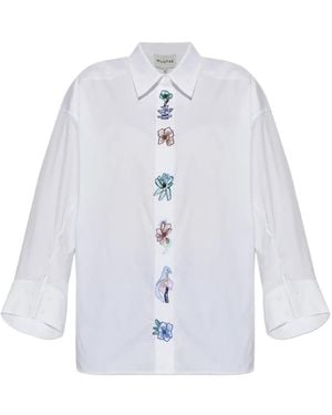 Munthe Floral-Embroidered Oversized Shirt - White