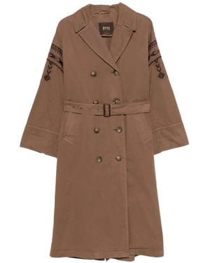 Bazar Deluxe Embroidered Double-Breasted Coat - Brown