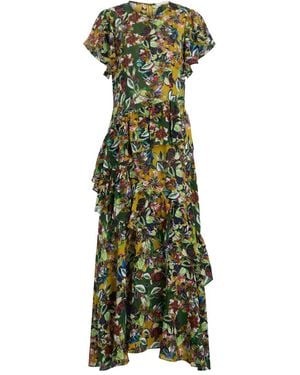 Marie Oliver Abito Midi Quinby A Fiori Con Ruches - Verde