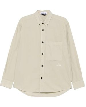 Stone Island Button-Down Chest-Pocket Shirt - White