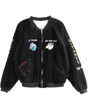PALY Embroidered Velvet Bomber Jacket - Black