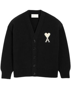 Ami Paris Cardigan En Laine Avec Ami De Cœur - Noir