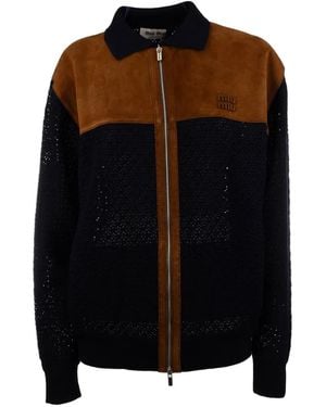 Miu Miu Gehäkelter Cardigan Mit Wildledereinsätzen - Schwarz