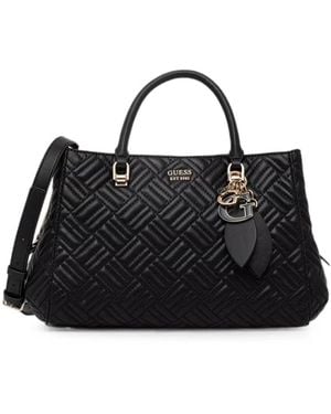 Guess Sally Quilted Logo-Charm Tote Bag - Black