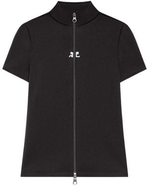 Courreges ショートスリーブ ジップアップトップ - ブラック