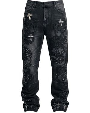 GUAPI Obsidian Sacred Skull Straight-Leg Jeans - Black