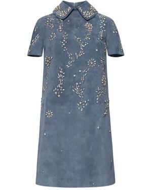 Oscar de la Renta Embroidered-Collar Dress - Blue