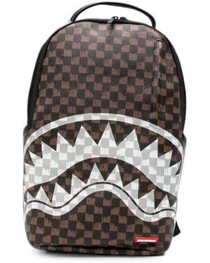 Sprayground Mochila Shark Con Motivo Ajedrezado - Negro