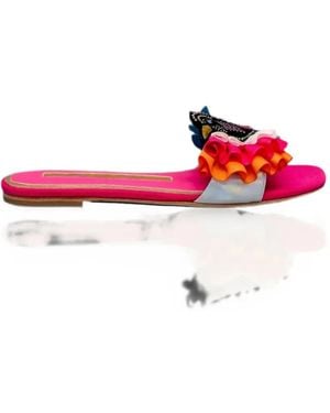 Kat Maconie Ruffled Bird-Embellished Sandals - Red