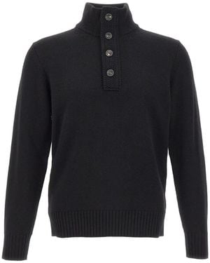 Kangra Buttoned-Collar Ribbed-Knit Jumper - Blue