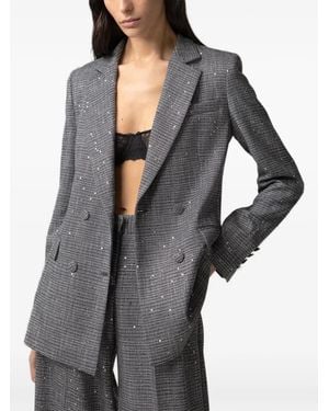 Gaelle Paris Sequin-Embellished Double-Breasted Blazer - Grey