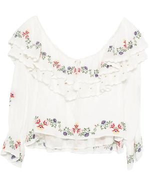 RIXO London Maurine Embroidered Ruffled Top - White