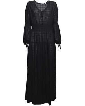 Aspesi Check-Pattern Smocked Maxi Dress - Black