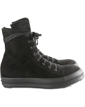 Rick Owens Brushed-Effect High-Top Sneakers - Black