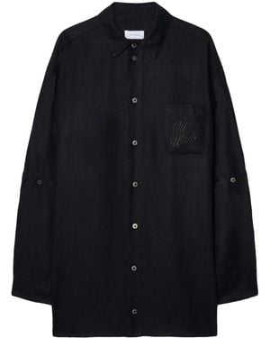 Off-White c/o Virgil Abloh Logo-Embroidered Panelled Linen Shirt Jacket - Black