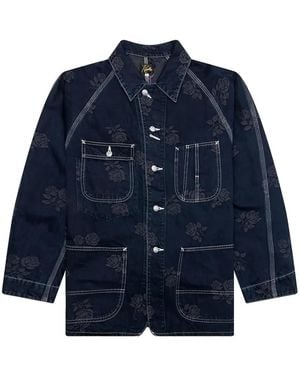 Needles Rose-Embroidered Denim Jacket - Blue