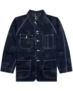 Needles Rose-Embroidered Denim Jacket - Blue