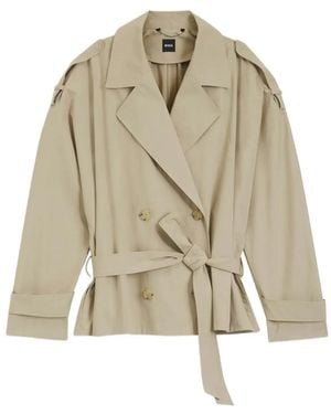 BOSS Double-Breasted Belted Coat - Natural