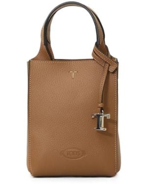 Tod's T Timeless Charm Leather Tote Bag - Brown