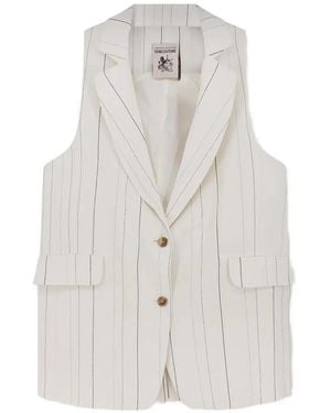 Semicouture Elenoir Pinstripe-Pattern Notched-Lapels Waistcoat - White