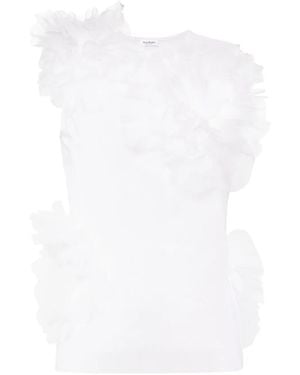 Acne Studios Floral-Appliqué Mesh Top - White