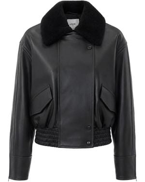 IVY & OAK Laila Lane Shearling-Collar Leather Jacket - Black