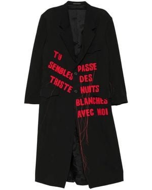 Yohji Yamamoto Slogan-Print Single-Breasted Coat - Red