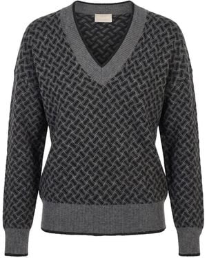 Drumohr Geometric-Pattern V-Neck Sweater - Black