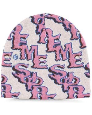 Supreme Slanted Gothic Monogram-Pattern Beanie Hat - Purple
