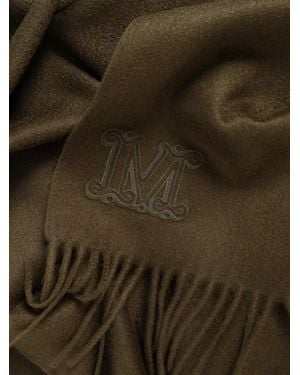 Max Mara Logo-Embroidered Fringed Scarf - Green