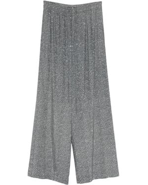Ermanno Scervino Herringbone Wide-Leg Viscose Trousers - Grey