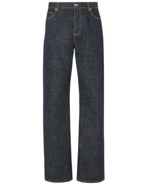 Fendi Contrast-Stitch Straight-Leg Jeans - Blue