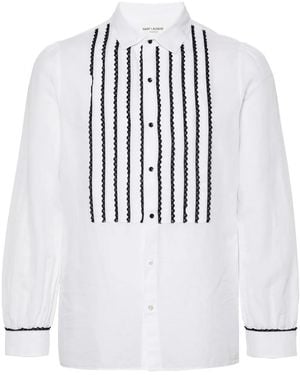 Saint Laurent Contrasting Lace-Detail Shirt - White