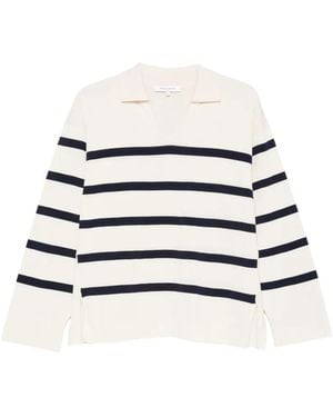 Maison Kitsuné Striped Open-Collar Sweater - White