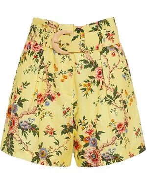 Cara Cara Floral-Print Belted Tailored Shorts - Yellow